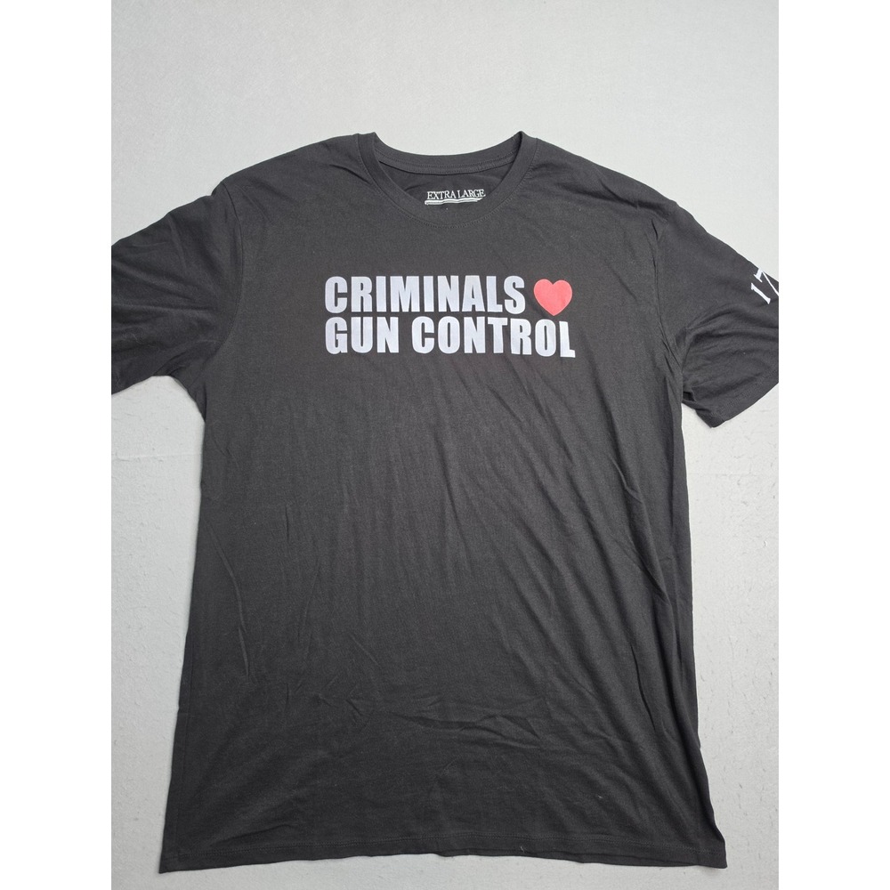 1776 United T-Shirt Men's XL Black Criminals Love Gun Control Graphic Crew Neck